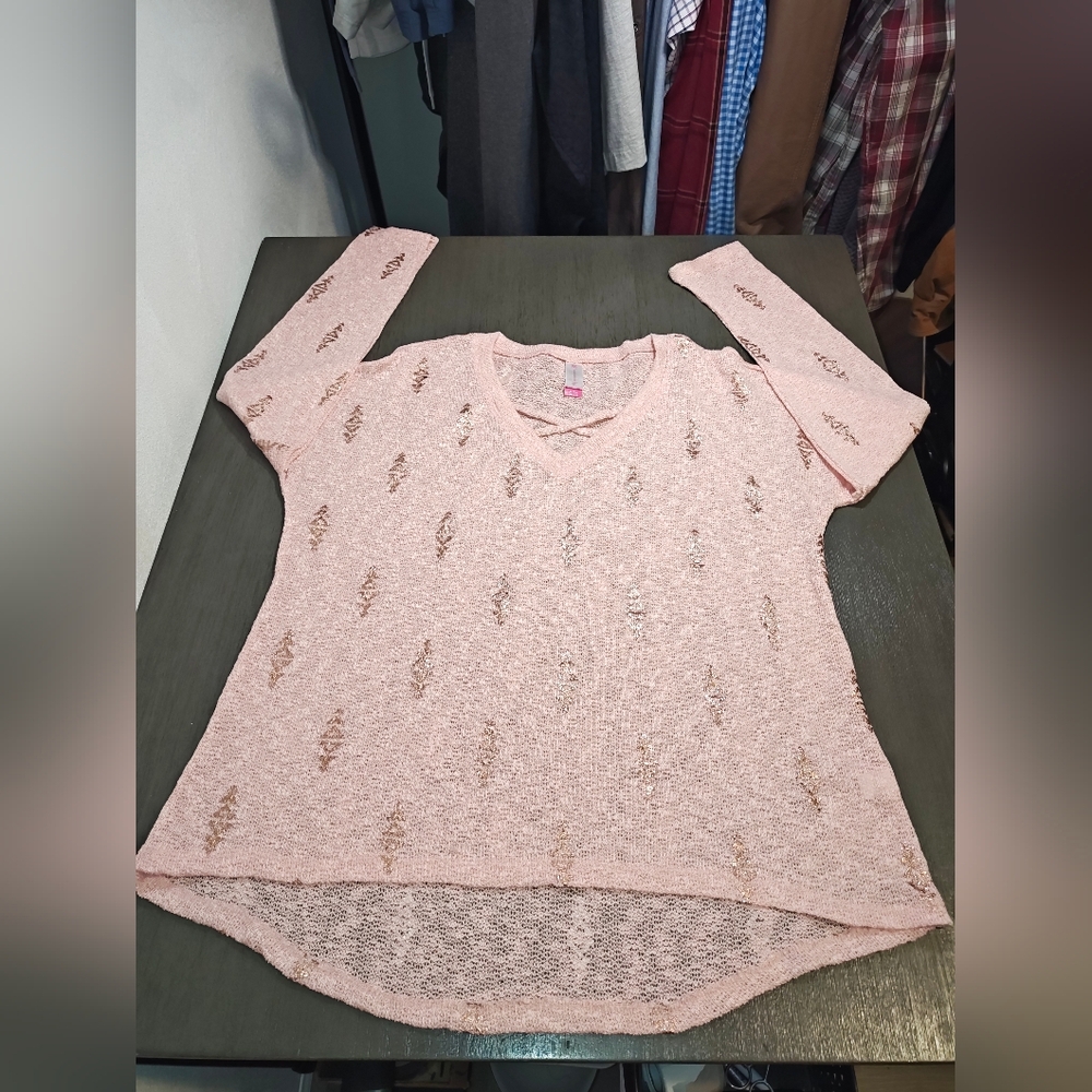 No Boundaries Woman's Top,Long Sleeve,Light Pink, Size XL